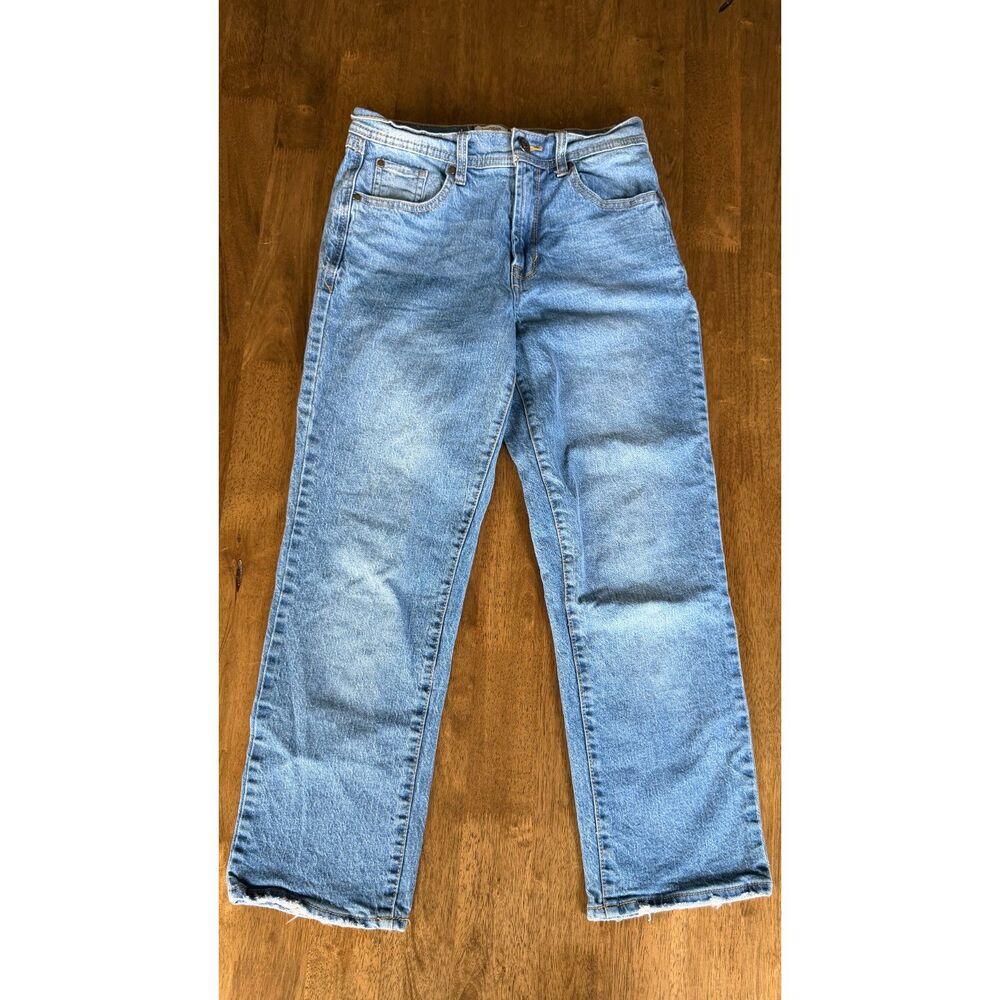 Kensie The Mila High Rise Straight Jeans 4/27 Light Wash Raw Hem